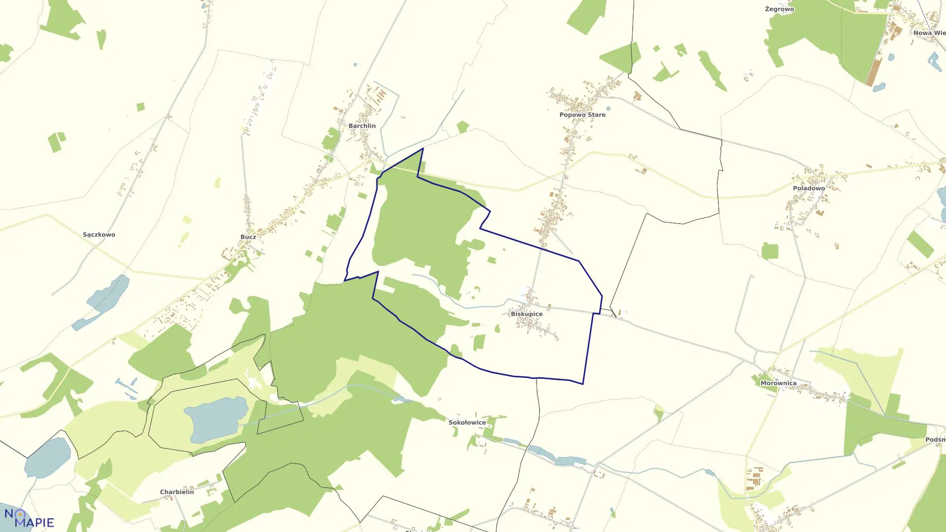 Mapa obrębu Biskupice w gminie Przemęt