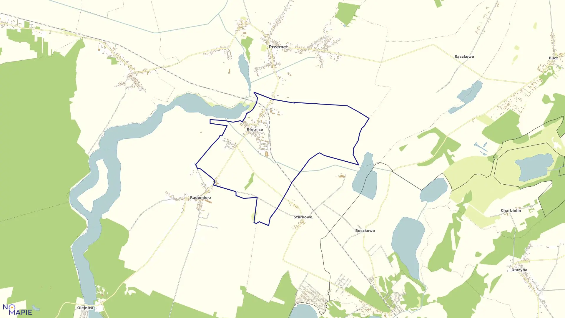 Mapa obrębu Błotnica w gminie Przemęt
