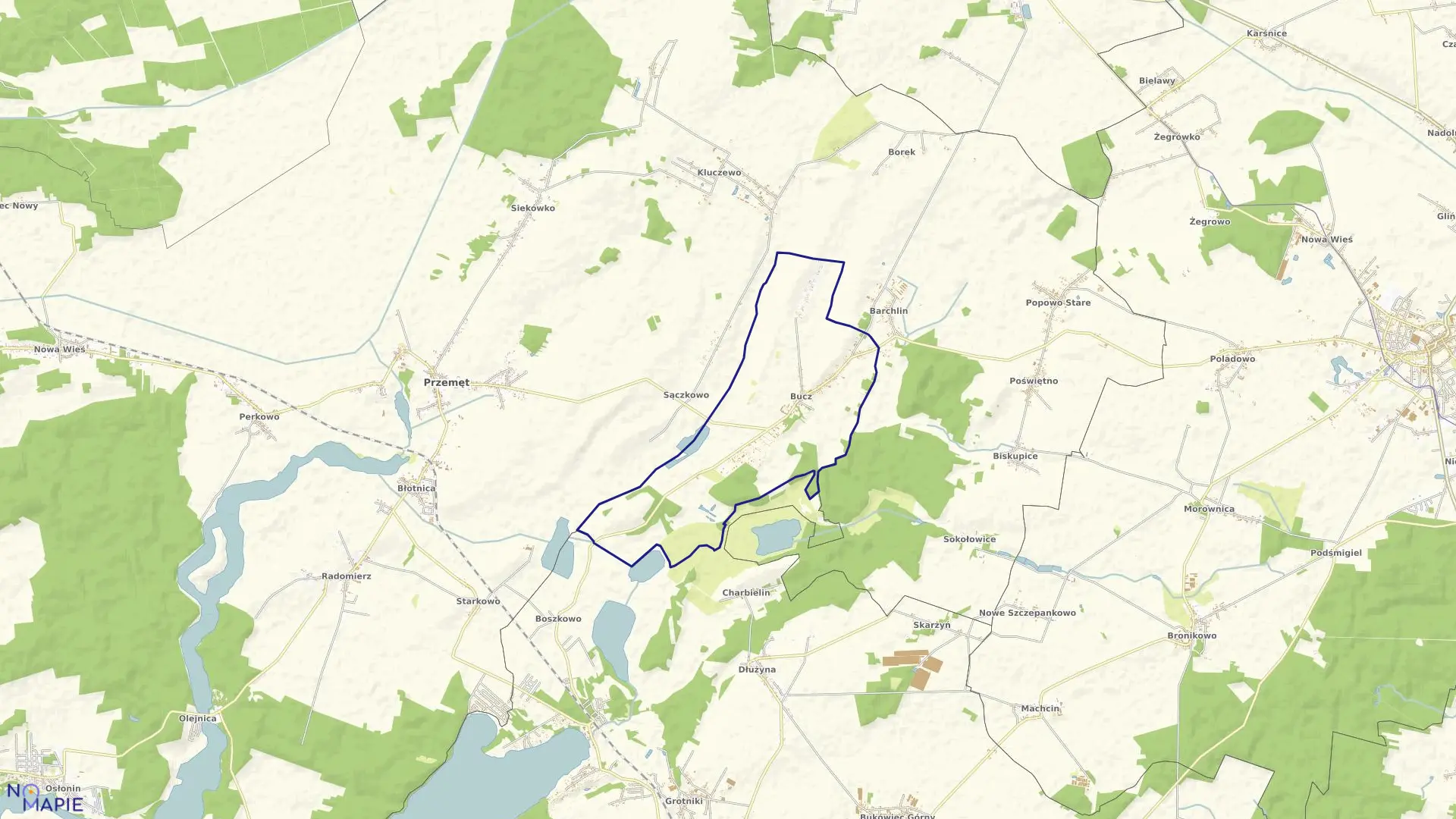 Mapa obrębu Bucz w gminie Przemęt