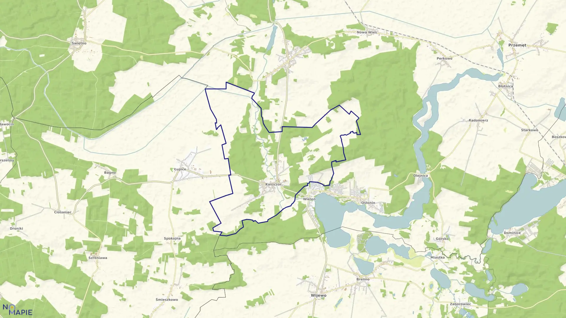 Mapa obrębu Kaszczor w gminie Przemęt