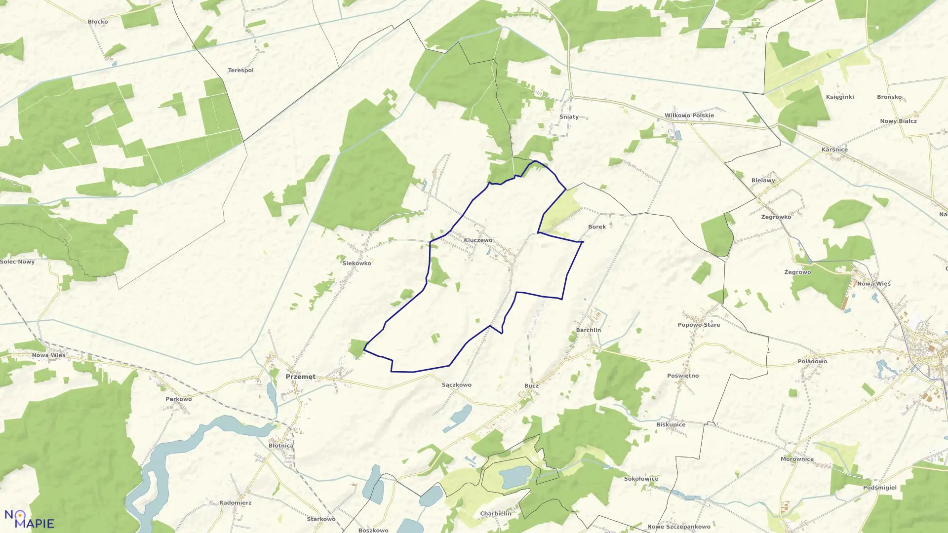 Mapa obrębu Kluczewo w gminie Przemęt