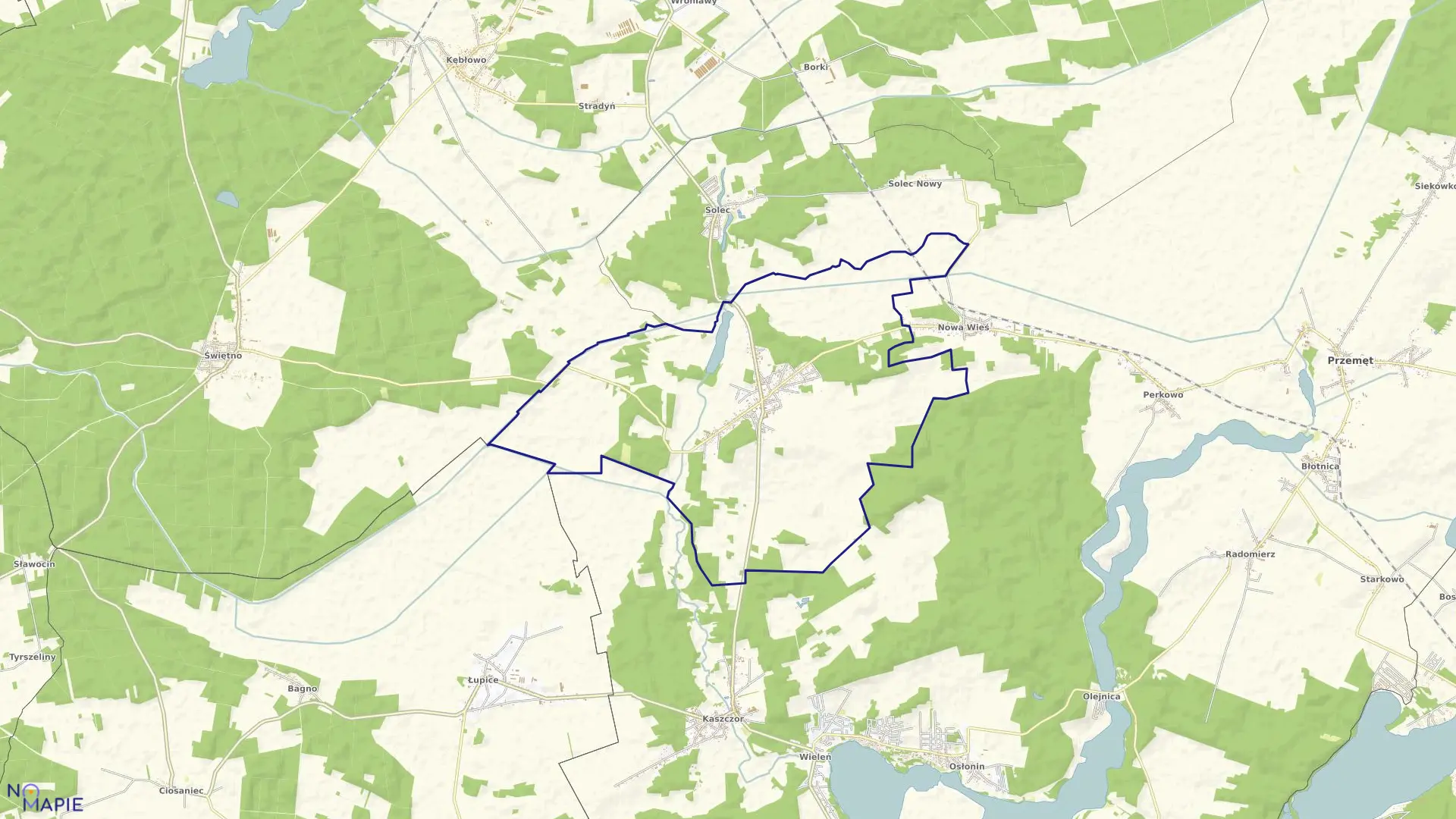Mapa obrębu Mochy w gminie Przemęt