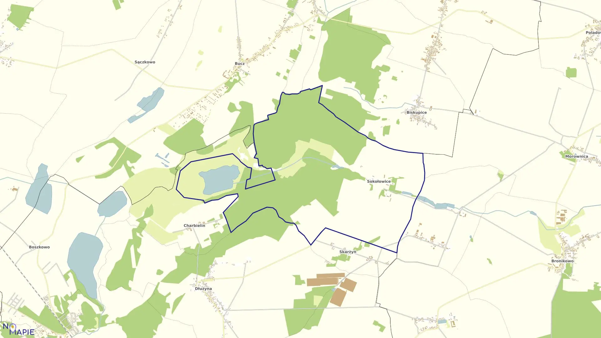 Mapa obrębu Sokołowice w gminie Przemęt